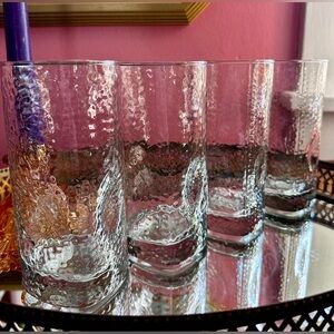 Set of 4 1970's Libbey Crisa Tall Pinched MCM Textured Clear Water Glasses